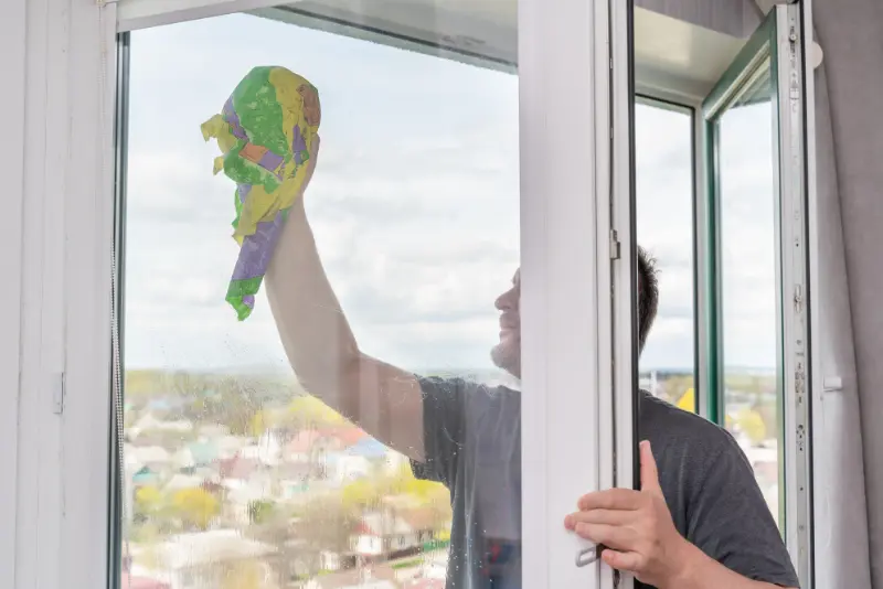 Man cleaning window