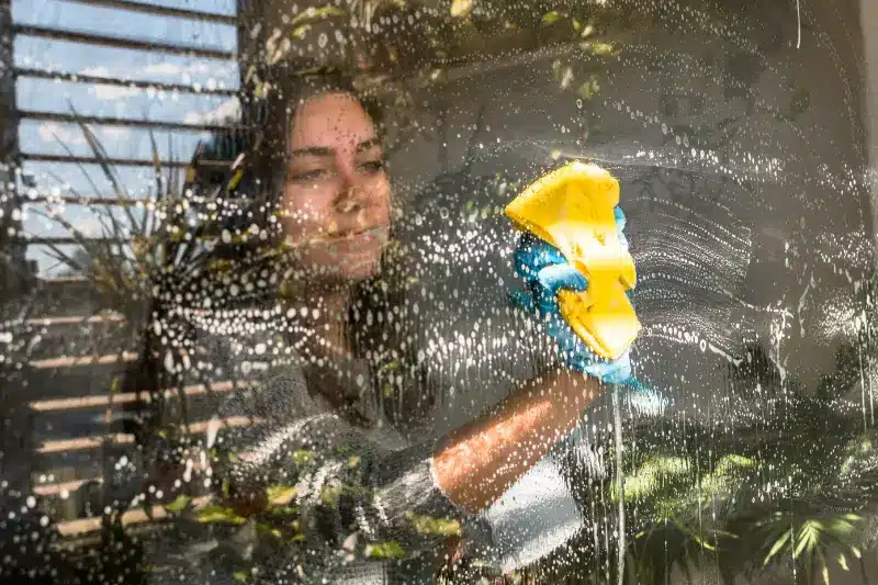 Cleaning windows with soap and water