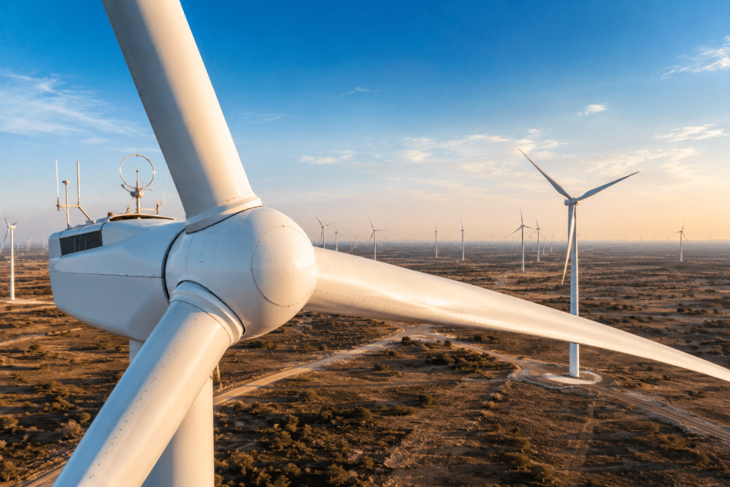 Wind turbines at a West Texas wind farm maintained with professional wind turbine cleaning and drone inspection services.